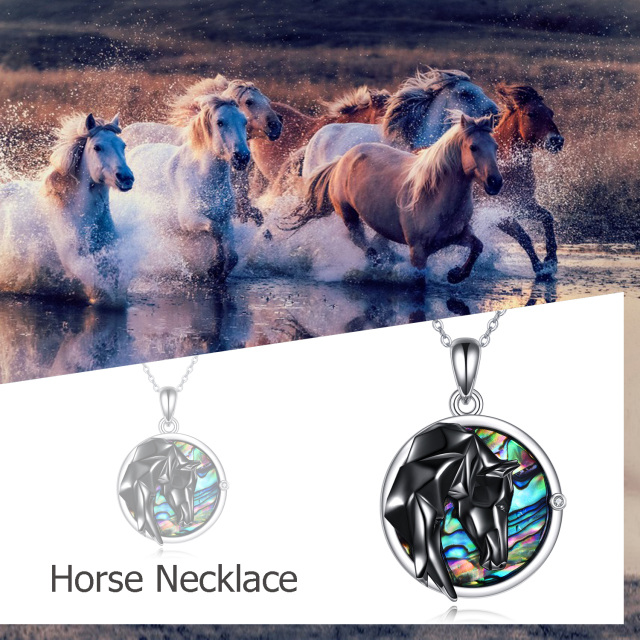 Sterling Silver Abalone Shellfish Horse Pendant Necklace-6