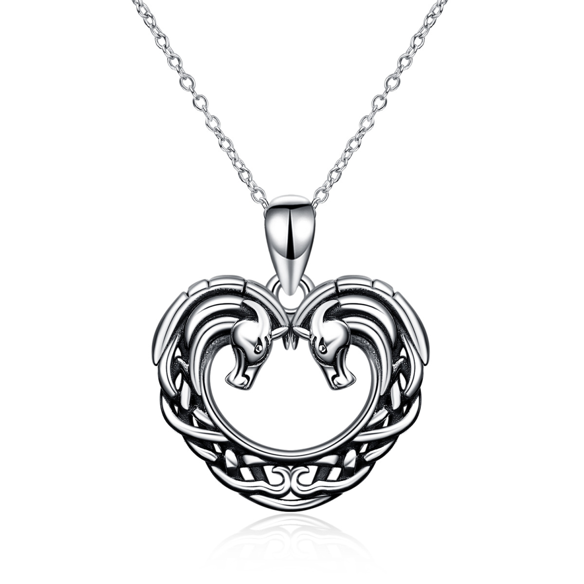Sterling Silver Horse & Heart Pendant Necklace-1