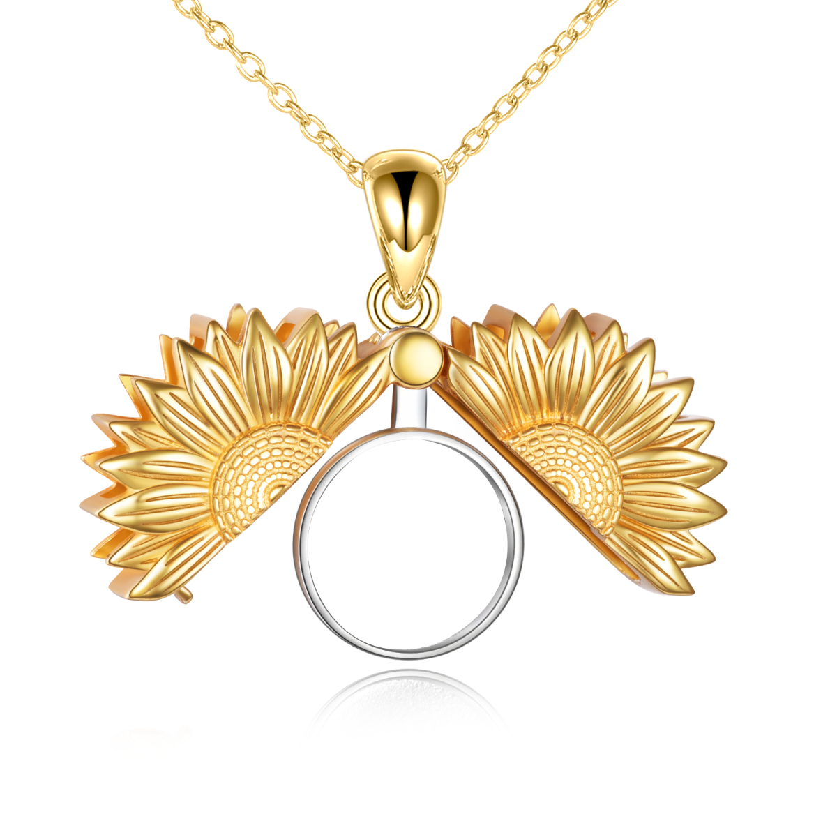 Zweifarbige Medaillon-Halskette mit Sonnenblume aus Sterlingsilber mit personalisiertem Foto-1