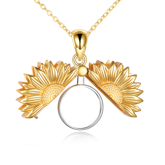 Sterling Silver Two-tone Sunflower & Personalized Photo Personalized Photo Locket Necklace