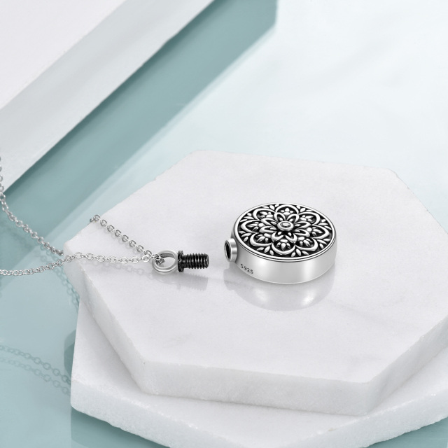 Sterling Silber Blume des Lebens Urne Halskette für Asche mit eingraviertem Wort-2