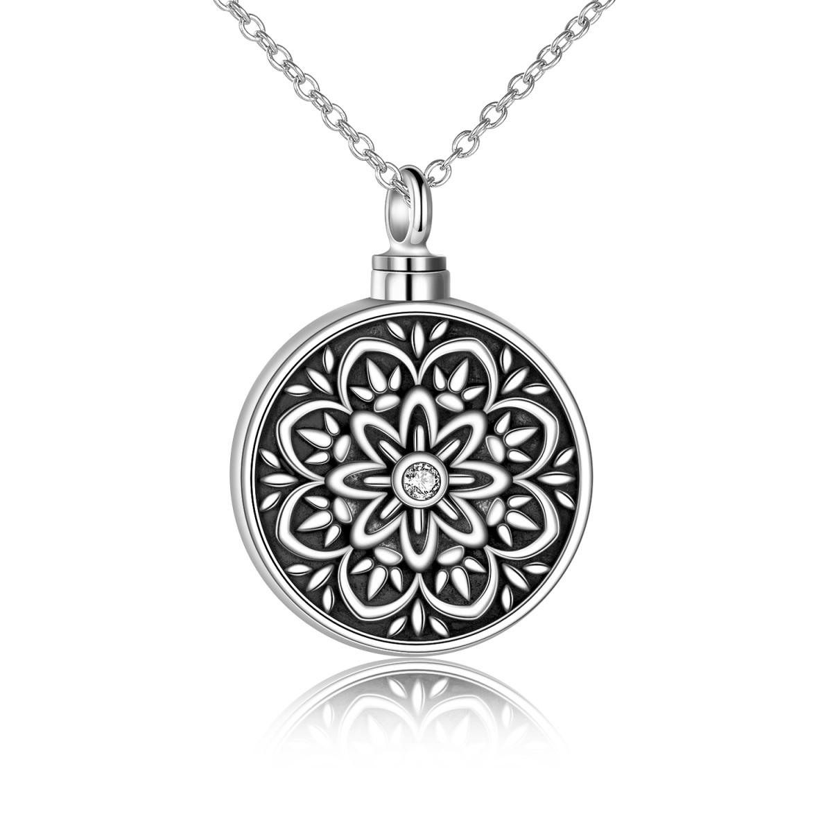 Sterling Silver Flower Of Life Urn Necklace for Ashes with Engraved Word-1