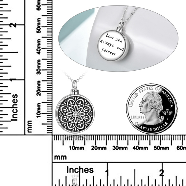 Sterling Silber Blume des Lebens Urne Halskette für Asche mit eingraviertem Wort-4