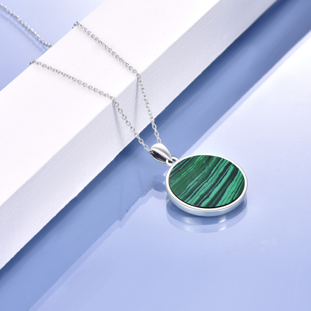 Sterling Silver Two-tone Circular Shaped Malachite Tree Of Life Coin Pendant Necklace-3