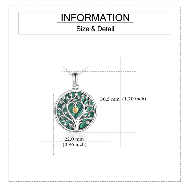 Sterling Silver Two-tone Circular Shaped Malachite Tree Of Life Coin Pendant Necklace-5