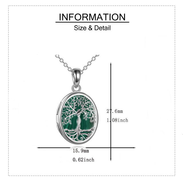 Sterling Silber Malachit Baum des Lebens Oval geformt personalisierte Foto Medaillon Halskette-4