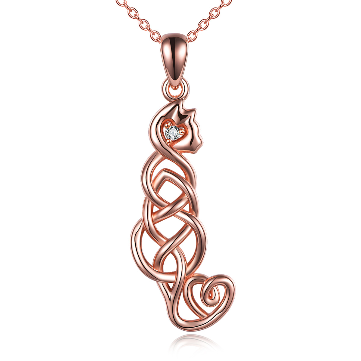 Sterling Silver with Rose Gold Plated Cat & Celtic Knot Pendant Necklace-1