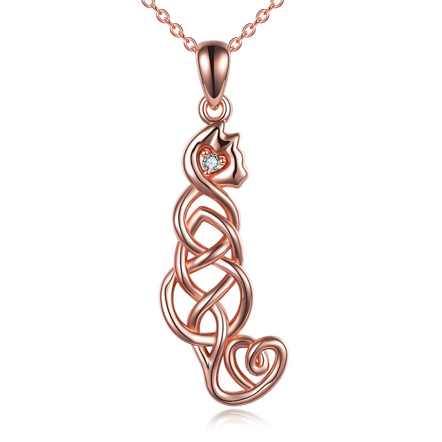 Sterling Silver with Rose Gold Plated Cat & Celtic Knot Pendant Necklace-0