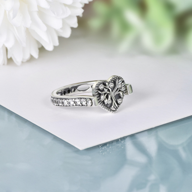 Sterling Silver Cubic Zirconia Heart & Tree Of Life Personalized Photo Spinner Ring-3