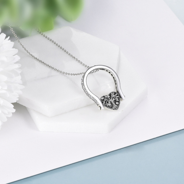 Anel giratório de prata esterlina com zircónio cúbico. coração e árvore da vida personalizado com foto-4