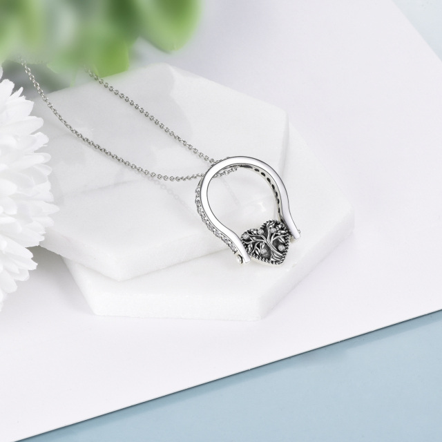 Anillo giratorio personalizado con foto en plata de ley y circonita cúbica Corazón y Árbol de la Vida-4