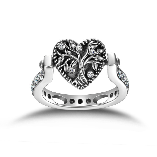 Bague en argent sterling avec coeur en zircon cubique et arbre de vie personnalisé avec photo-5