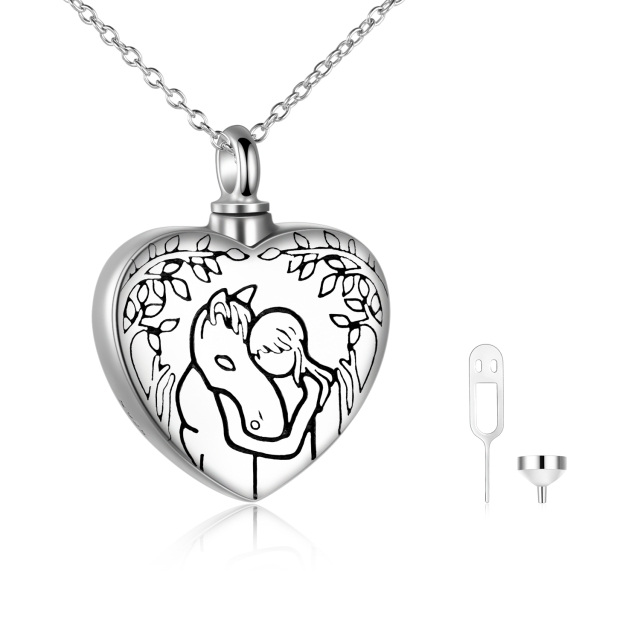 Sterling Silver Horse & Girl Heart Urn Necklace for Ashes with Engraved Word-1