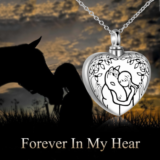 Sterling Silver Horse & Girl Heart Urn Necklace for Ashes with Engraved Word-6