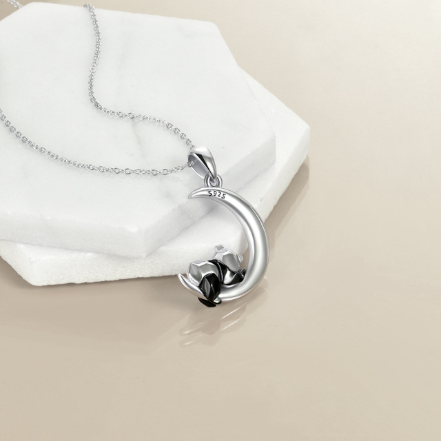 Collier en argent sterling avec pendentif panda et lune avec mot gravé-4