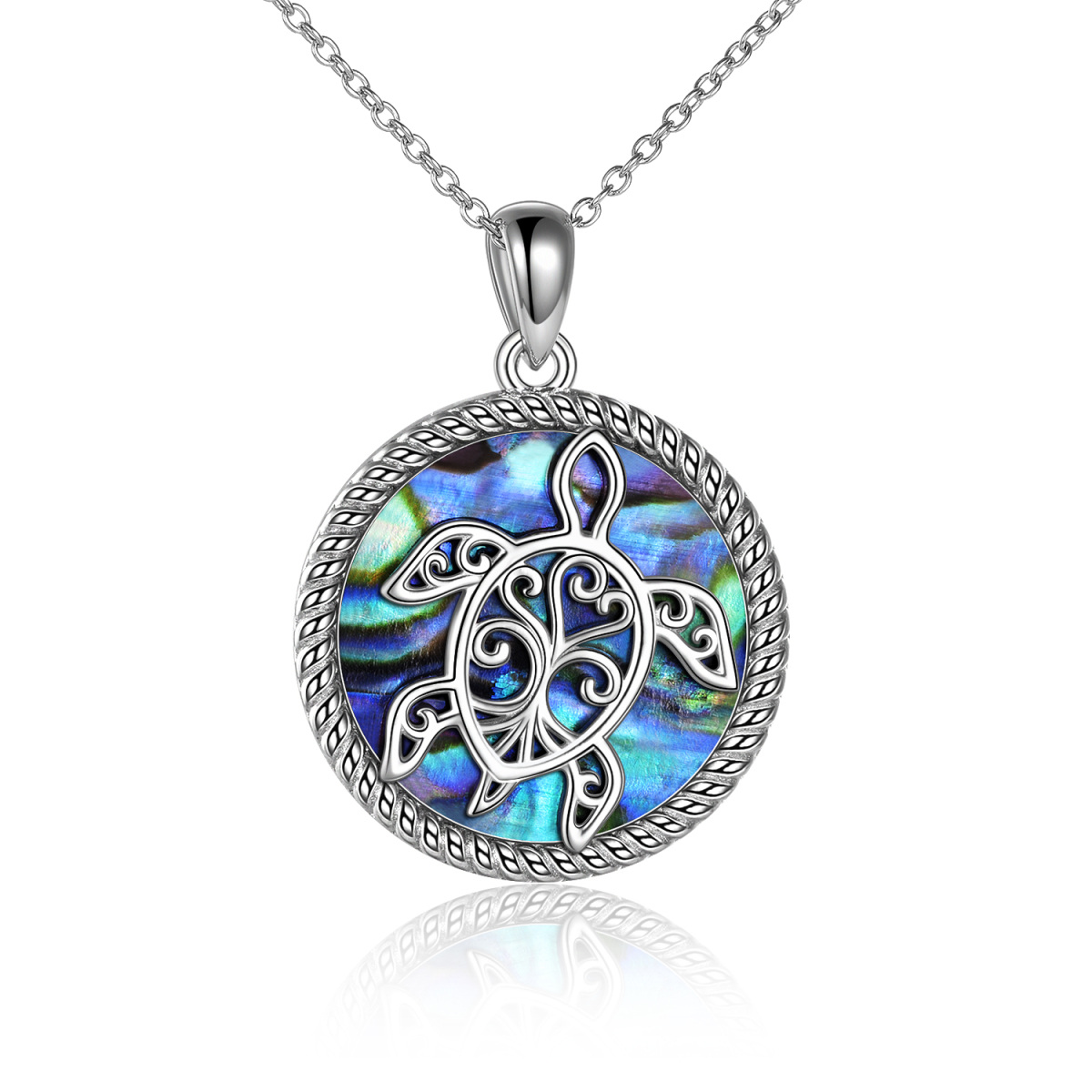 Sterling Silver Abalone Shellfish Sea Turtle Pendant Necklace-1