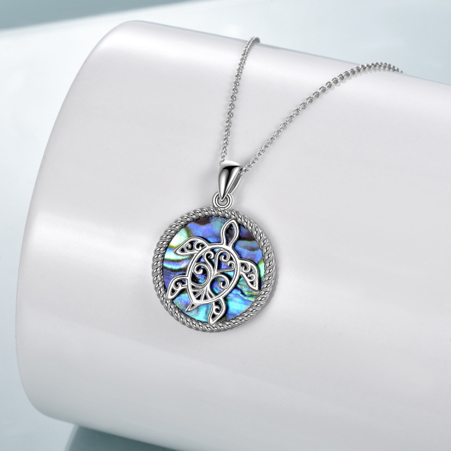 Sterling Silver Abalone Shellfish Sea Turtle Pendant Necklace-3