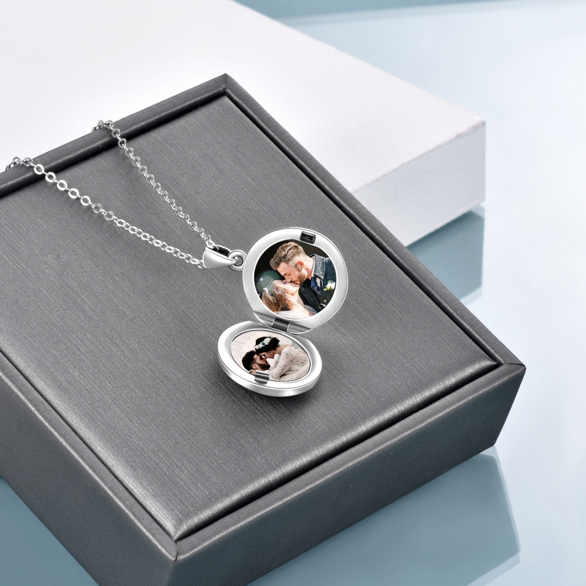 Sterling Silver Sunflower & Personalized Photo Personalized Photo Locket Necklace with Engraved Word-3