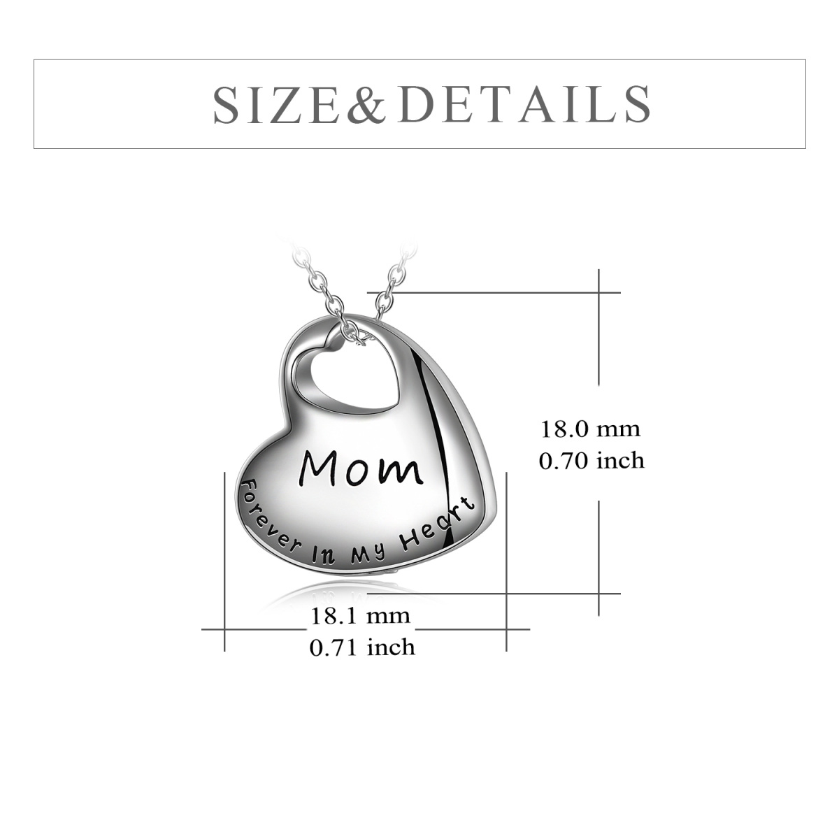 Sterling Silver Heart Mom Urn Necklace for Ashes with Engraved Word-6