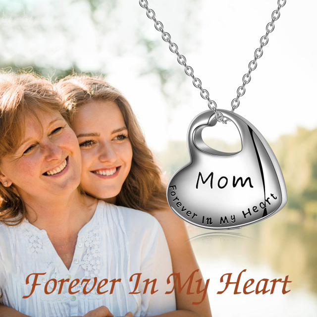 Sterling Silver Heart Mom Urn Necklace for Ashes with Engraved Word-4
