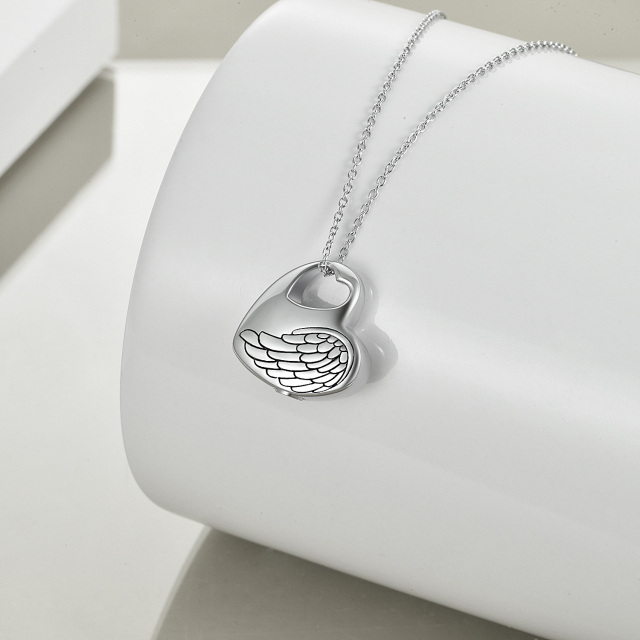 Plata de ley Corazón Mamá Urna Collar para cenizas con la palabra grabada-3