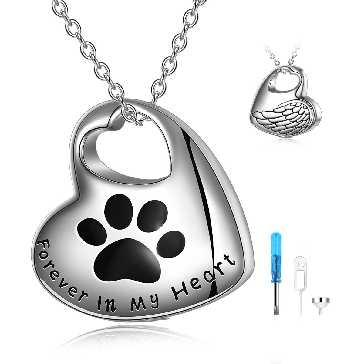 Sterling Silver Paw Urn Necklace for Ashes-1