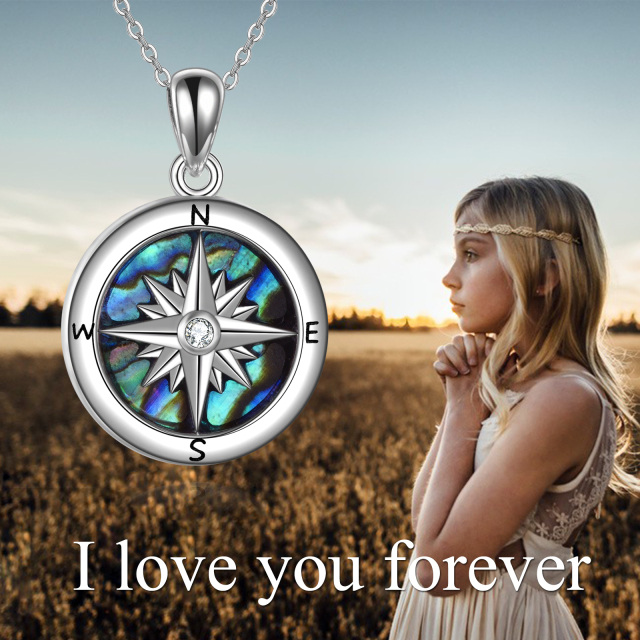Sterling Silver Abalone Shellfish & Cubic Zirconia Compass Urn Necklace for Ashes-5