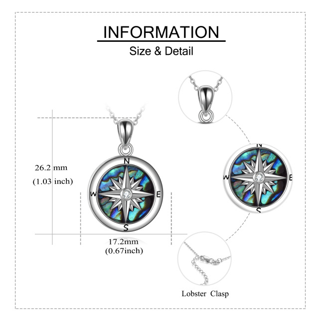 Sterling Silver Abalone Shellfish & Cubic Zirconia Compass Urn Necklace for Ashes-4