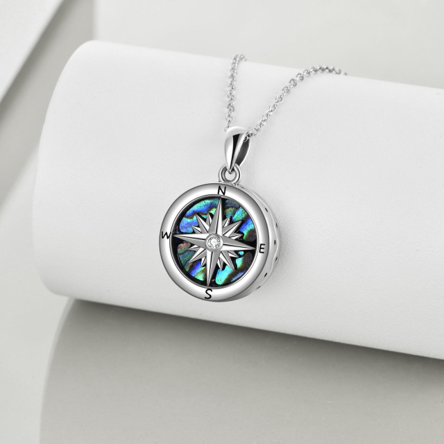 Sterling Silver Abalone Shellfish & Cubic Zirconia Compass Urn Necklace for Ashes-2