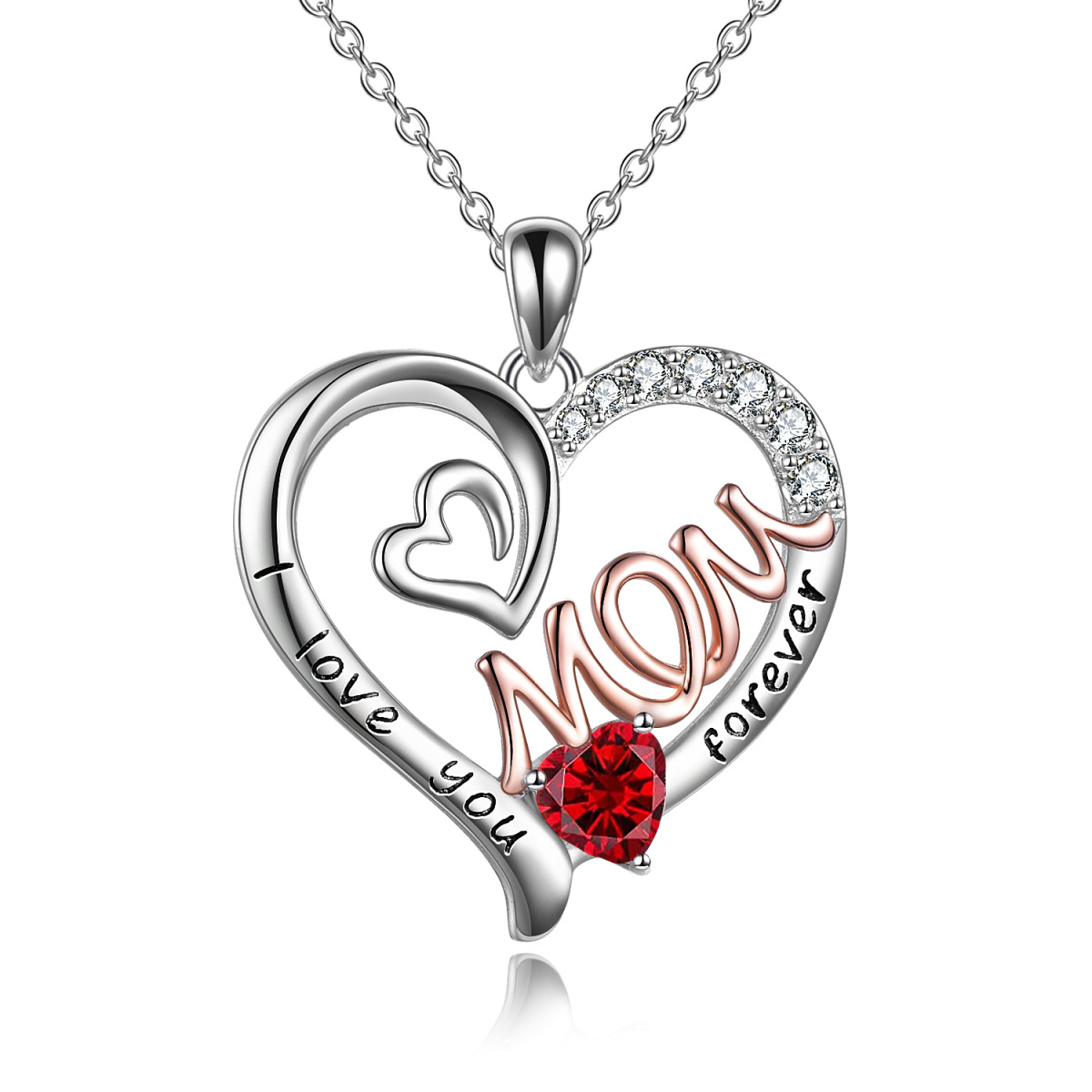 Sterling Silver Cubic Zirconia Heart Pendant Necklace with Engraved Word-1