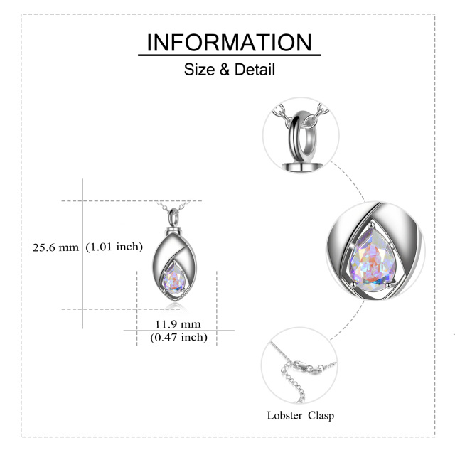 Sterling Silver Crystal Tear Drop Shape Urn Necklace for Ashes-4