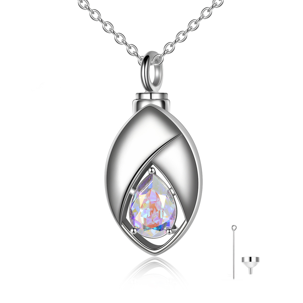 Sterling Silver Crystal Tear Drop Shape Urn Necklace for Ashes-1