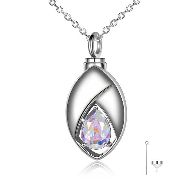 Sterling Silver Crystal Tear Drop Shape Urn Necklace for Ashes-0