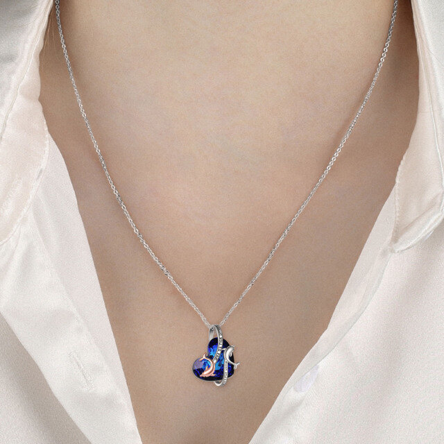 Collier en argent sterling avec pendentif en cristal bicolore dauphin et coeur avec mot gr-1