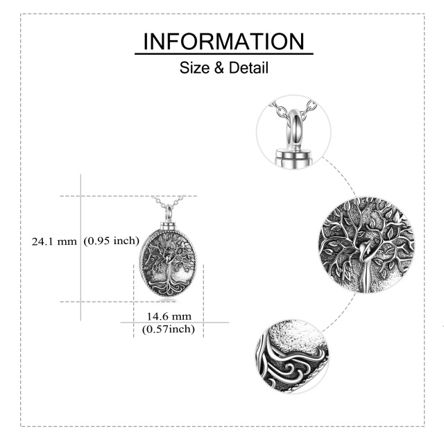 Sterling Silver Oxidized Tree Of Life Urn Necklace for Ashes with Engraved Word-5