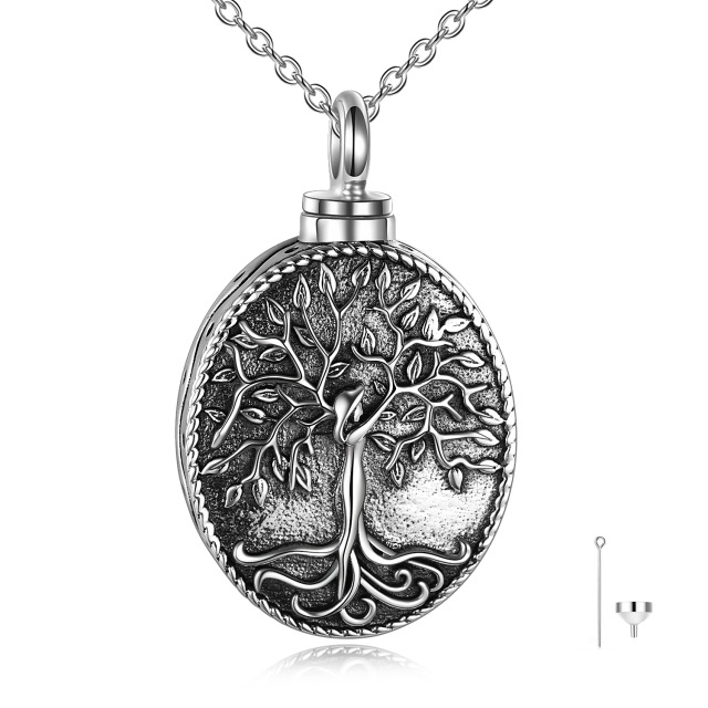 Sterling Silver Oxidized Tree Of Life Urn Necklace for Ashes with Engraved Word-1