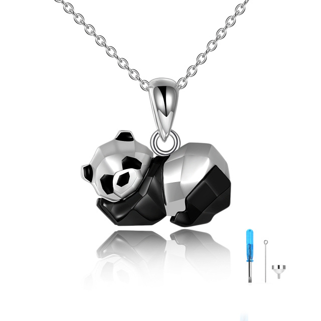 Sterling Silber Panda Urne Halskette-0