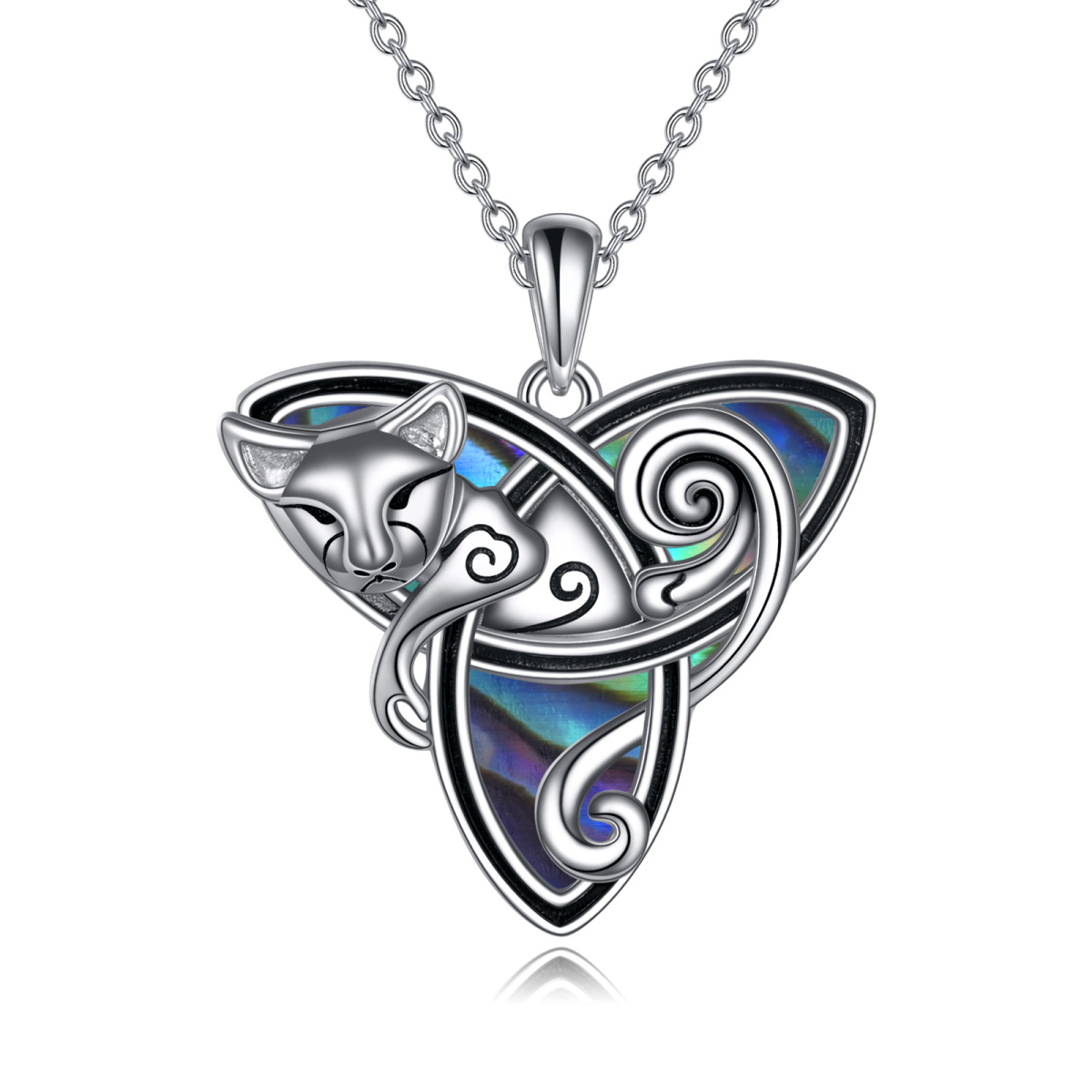 Collar con colgante de plata de ley Abalone Shellfish Cat & Celtic Knot-1