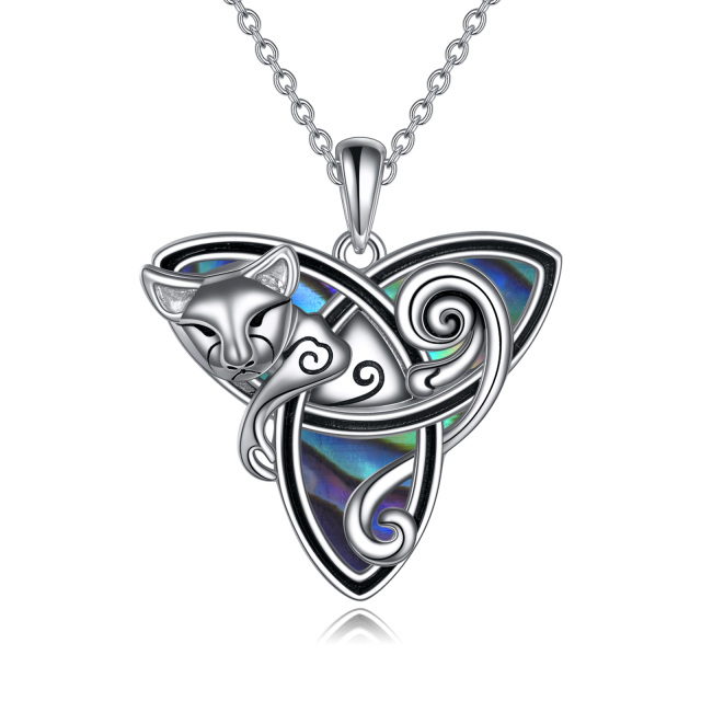 Sterling Silver Abalone Shellfish Cat & Celtic Knot Pendant Necklace-0