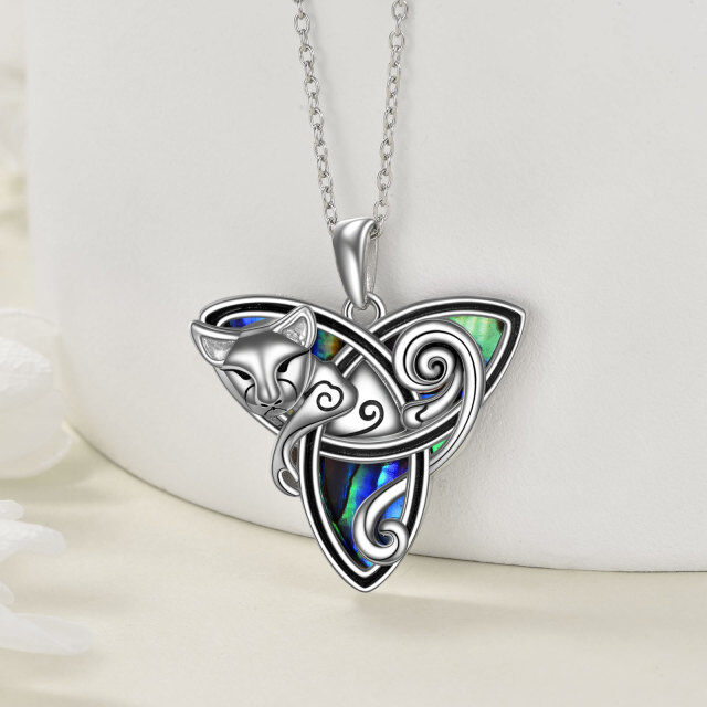 Sterling Silver Abalone Shellfish Cat & Celtic Knot Pendant Necklace-2