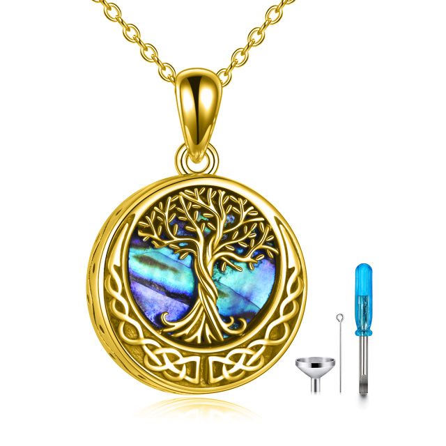 Sterling Silver with Yellow Gold Plated Abalone Shellfish Tree Of Life & Celtic Knot Urn Necklace for Ashes with Engraved Word-1