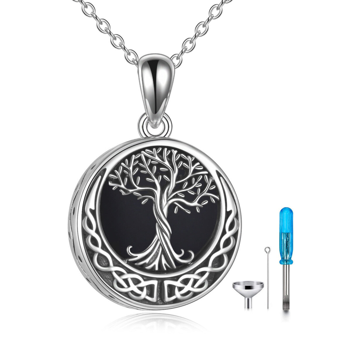 Sterling Silber Baum des Lebens & keltischen Knoten Urne Halskette mit eingraviertem Wort-1