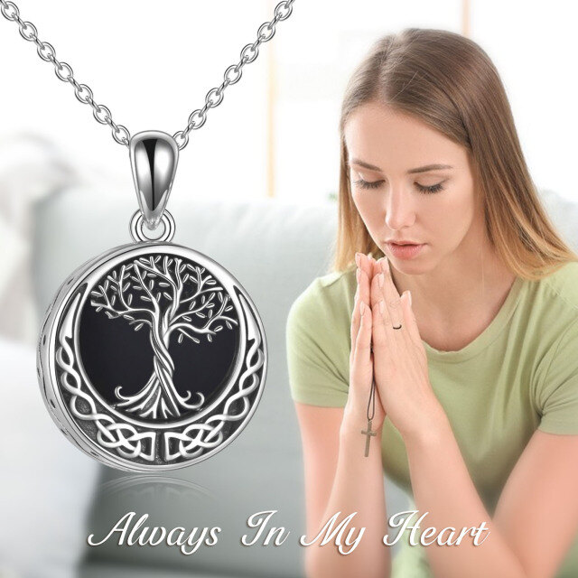 Sterling Silver Tree Of Life & Celtic Knot Urn Necklace for Ashes with Engraved Word-1