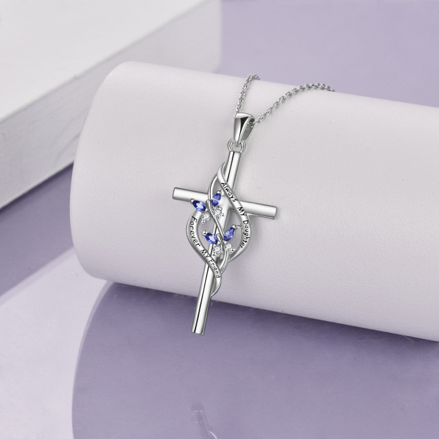Sterling Silver Cubic Zirconia Butterfly & Cross Pendant Necklace with Engraved Word-3
