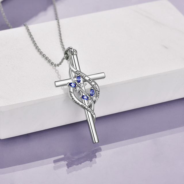 Sterling Silver Cubic Zirconia Butterfly & Cross Pendant Necklace with Engraved Word-4