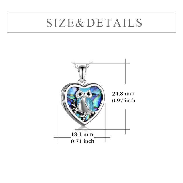 Colar de prata esterlina com coração de coruja e marisco Abalone com foto personalizada-4