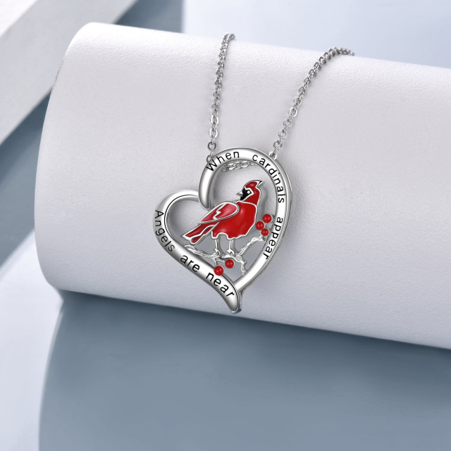 Sterling Silver Cardinal & Heart Urn Necklace for Ashes with Engraved Word-2