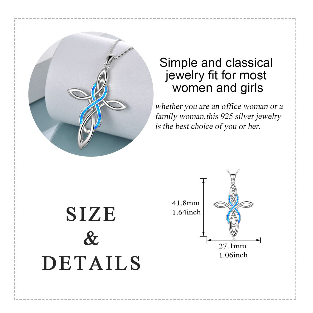 Sterling Silver Blue Opal Celtic Knot Cross Pendant Necklace-5