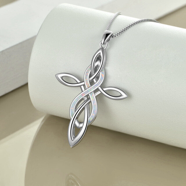 Collier en argent sterling avec pendentif croix et infini en forme de nœud celtique en opale blanche-3