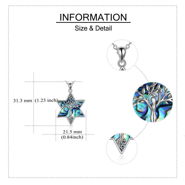 Sterling Silver Abalone Shellfish Tree Of Life & Star Of David Pendant Necklace-4